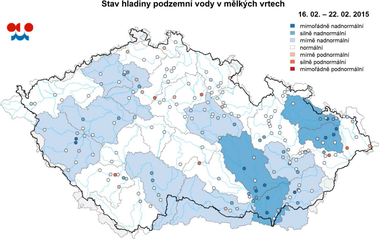 Obr. 2 Stavy hladin podzemn vody v mlkch vrtech – nor 2015