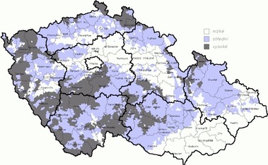 Obr. č. 2 – Mapa výskytu radonu v podzemní vodě v ČR. Zdroj: http://www.analyzavody.cz/vlastnosti-vody/radon/