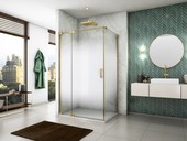 Sprchový kout CADURA&nbsp;GOLD LINE &#8211; křídlové sprchové dveře s&nbsp;pevným dílem a&nbsp;boční stěnou, sklo Shade pro zajištění intimity ve sprše. Sprchová vanička LIVADA.