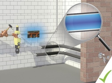 Obr.&nbsp;4 Rozdeľovač prietoku zabraňuje stagnácii vody núteným prietokom pri otvorení armatúry v&nbsp;akomkoľvek odbernom mieste v&nbsp;budove [f.&nbsp;Kemper]. b&nbsp;–&nbsp;rozdeľovač prietoku s&nbsp;okruhovým potrubím prepláchne kritický úsek potrubia